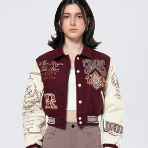 Oversized Women Wool Blend Letterman Varsity Jacket Custom Embroidered Baseball Jacket Streetwear Fashion - Product Image 1