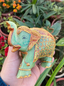 Hand Painted Green Stone <b>Elephant</b> Figurine Carved <b>Decorative</b> Animal Statue Home Feng Shui Gift Environmentally Friendly - Product Image 3