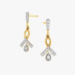 Yellow Gold Lab Grown <b>Diamond</b> Ribbon Teardrop <b>Dangle</b> <b>Earrings</b> - Product Image 2