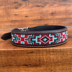 Nouveau style de collier de chien perlé en cuir de qualité supérieure personnalisé vente en gros colliers de luxe ajustables pour animaux de compagnie en cuir repoussé à la main - Product Image 3