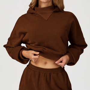 Custom Fit Womens Cropped Hoodie <b>Retro</b> Vintage Short <b>Sweatshirt</b> Custom Brand Elastic Cuff Pullover Supplier Bulk Crop Hoodies - Product Image 1