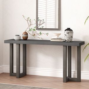 U_STYLE Solid <b>Pine</b> Legs Console <b>Table</b> with Geometric Design for Entryway Hallway Living Room Bedroom - Product Image 1