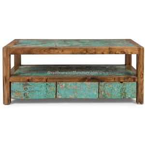 Meuble TV en bois de bateau recyclé durable, 3 tiroirs, nouveau style, modèle moderne, fait main, écologique, support TV en bois recyclé - Product Image 1