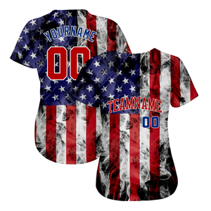 Maillot de baseball pour homme avec drapeau américain, sublimation personnalisée, boutons complets, manches courtes, chemise d'équipe patriotique avec nom et numéro - Product Image 2