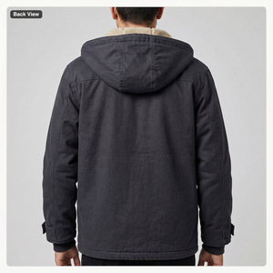 เสื้อโค้ทกันหนาวบุขนเชอร์ปาแบบมีฮู้ดสำหรับผู้ชาย ไซส์ XS ปรับแต่งได้ ผลิตจากผ้าแคนวาสเนื้อหนา ทนทานต่อรังสียูวี ตกแต่งด้วยผ้าคอร์ดูรอยและงานปัก - Product Image 2