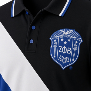 Zeta <b>Black</b> Premium 20 <b>Polo</b> <b>Shirt</b> <b>Women</b> Royal Blue White Diagonal Sash Color Block Embroidered Crest Short Sleeve Golf <b>Polo</b> - Product Image 5