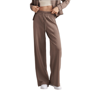 Pantalon de yoga évasé taille mi-haute avec couche d'air confortable, cordon de serrage à la taille et poches, motif uni, en toile, style jogger - Product Image 5
