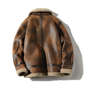 <b>Men's</b> Vintage Winter Bomber Parka Heavy Wool Faux <b>Leather</b> Fur Lining Waterproof Windproof Streetwear Style Custom Color Service - Product Image 2