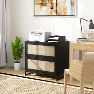 Armadietto Portadocumenti Nero Stile Boho a 2 Cassetti con Serratura, Formato Letter/A4/Legale, Barra Appendibile Regolabile, Assemblato per Uso in Palestra - Product Image 2