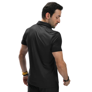 Men's Black <b>Waffle</b> Weave Polo <b>Shirt</b> Lightweight Polyester Spandex Breathable Moisture Wicking Athletic Slim Fit Golf Casual OEM - Product Image 2
