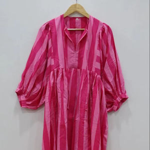 Vestido Largo de Verano Liana con Cuello en V, Manga Larga, Estampado a Rayas, 100% Algodón, para Fiesta - Product Image 1