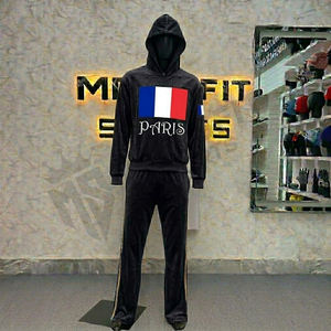 Ensemble de survêtement tendance pour homme avec fermeture éclair, capuche, effet délavé, respirant, épais, pour la course et le jogging - Product Image 1