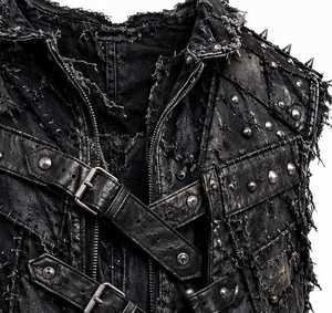 Gilet en jean et cuir punk pour homme avec rivets et boucles, effet vieilli - Product Image 2