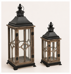 Wholesale Modern Distressed Wooden Hurricane Candle <b>Lantern</b> Set of 2 <b>Large</b> Floor <b>Lantern</b> for Farmhouse Outdoor Garden Decoration - Product Image 5