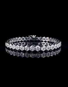 Silver <b>Rose</b> Gold Plated Moissanite Tennis Bracelet Brilliant Cut Channel Setting Geometric Design Trendy Unisex Everyday Wear - Product Image 3