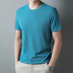 T-shirt à manches courtes pour homme, orange, coupe ajustée, tricoté, col rond, style décontracté, longueur normale - Product Image 5