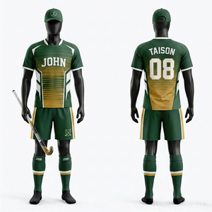Uniforme de Hockey sobre Césped para Hombre, Tela de Poliéster Transpirable, Paneles Laterales Verdes y Blancos, Nombre y Número Estampados con Calor, Logotipo Personalizado - Product Image 1