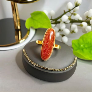 Bagues en pierre d'or marron de luxe à la mode en argent sterling 925 plaqué or 18 carats 8x25mm ovale éternité Vermeil bijoux pour femmes fines - Product Image 1