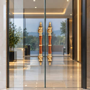Manija de Puerta Principal y de Vidrio de Latón Antiguo Elegance, Diseño de Agarre de Madera de Lujo para Puertas Premium - Product Image 4