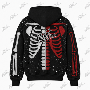 Sudadera con capucha y cremallera para hombre Sulstar, negra, con estampado de esqueleto, forro polar, estilo gótico, para otoño - Product Image 4