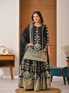 Readymade Beautiful Heavy Embroidered <b>Black</b> Silk Sharara <b>Dress</b> for Women Traditional Indian <b>Pakistani</b> Wedding Party Clothing - Product Image 2