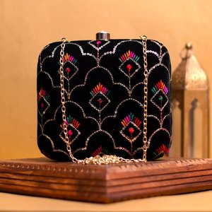 Handmade Black Multicolour <b>Sequins</b> Embroidered Clutch <b>Bag</b> Luxury Evening Purse for Women Occasions - Product Image 1