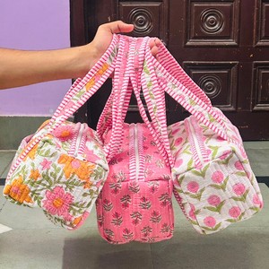 Mini <b>Duffle</b> <b>Bag</b> Handmade Quilted Cotton Floral Print Travel <b>Bag</b> <b>Women</b> <b>Small</b> Size Portable Casual Zipper Closure - Product Image 1