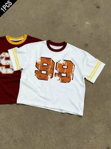 Camiseta Corta de Malla para Mujer, Estilo Urbano, con Número Desgastado, Personalizable al por Mayor, Proveedor de Ropa de Verano - Product Image 4