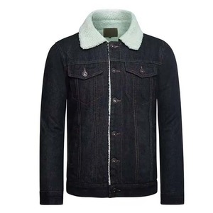 Veste en jean foncé pour homme avec col en fausse fourrure, coupe ajustée, style décontracté, simple boutonnage, manches classiques, tissée, pour l'hiver - Product Image 1