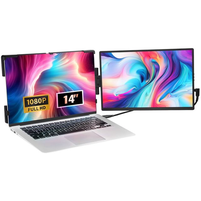 Portable 14 Inch FHD IPS Dual Monitor Laptop Screen Extender USB C HDMI Compatible