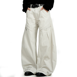 Pantalones Cargo de Cintura Alta para Hombre, Corte Holgado, Color Sólido, Estilo Utilitario de Algodón, para Otoño - Product Image 2