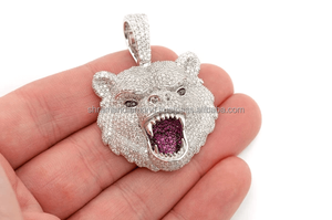 Men's Hip Hop <b>Style</b> Custom Bear Face <b>Head</b> Charms Fully Iced 925 Silver & Gold Plated Lab Grown Diamond Pendant Rapper Necklace - Product Image 6