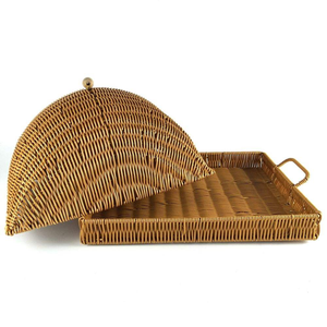 Cubierta de Comida de Ratán Artesanal con Bandeja, Cestas Decorativas de Almacenamiento para el Hogar - Product Image 2