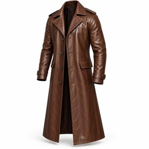 <b>Men</b>’s Brown Leather Duster <b>Coat</b>, Genuine Leather Trench <b>Coat</b>, <b>Long</b> Western Cowboy Overcoat, Vintage Leather Jacket - Product Image 2