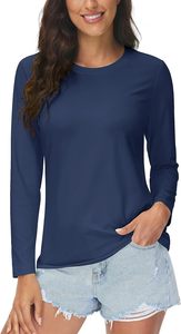 T-shirt de sport confortable en polyester anti-boulochage pour femme, doux, à manches longues, coupe ajustée, imprimé uni, respirant - Product Image 2