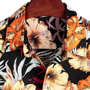 Chemise hawaïenne à manches courtes pour homme, boutonnée, imprimé floral estival, popeline respirante, 100% polyester, col rabattu - Product Image 3