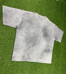 T-shirt pour homme à col rond et manches courtes, tie-dye, coupe ample, 100% coton, tricoté, couleur unie gris, personnalisé - Product Image 1