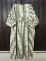 Robe de club en coton à rayures vertes et blanches, imprimé soleil, manches longues, style modeste, longueur ras du sol, écologique, respirante, pour la plage