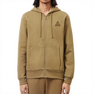 Sudadera con capucha y cremallera para hombre, mezcla de poliéster y algodón, informal, ecológica, transpirable, teñido liso, servicio OEM - Product Image 4