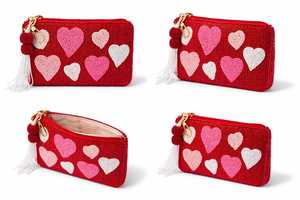 <b>Cute</b> Heart Beaded Coin <b>Purse</b> Handmade High Quality Chain Strap Mini Wallet with Polyester Lining for Women Cards - Product Image 4