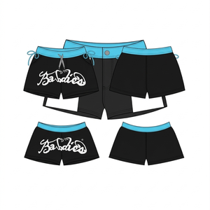 Shorts en molleton de coton premium 320 GSM, vert, imprimé graphique, avec strass, logo personnalisé, pour femmes - Product Image 4