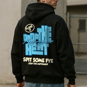 2026 Men's <b>Black</b> Hooded Sweatshirt Oversized Fit Cotton Knitted Casual Front Letter Print Pocket Design Autumn Streetwear <b>Hoodie</b> - Product Image 3
