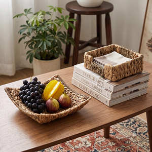 MEADOW & TIDE Natural Seagrass & Water Hyacinth Tabletop Essentials Table Tissue Box Holder <b>Small</b> Wicker <b>Tray</b> Set - Product Image 5