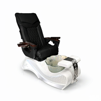 Fauteuil de pédicure spa bicolore noir et blanc avec massage, fauteuil de salon de manucure de luxe avec accoudoirs en bois et bol en verre