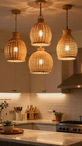 Lampe suspendue artisanale en rotin naturel, style Art Déco, tressée, écologique, pour Ramadan, salon, chambre, restaurant - Product Image 4