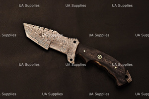 Cuchillo de Caza de Hoja Fija de Acero de Damasco Forjado a Mano de 10 Pulgadas con Punta Clip y Mango de Madera, Personalizable OEM, Grado Industrial - Product Image 3