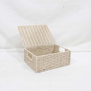 Cesta de Almacenamiento de Plástico Ecológica Moderna Tejida en Color Beige, Caja Organizadora Rectangular con Tapa para Baño, Cocina, Dormitorio - Product Image 1