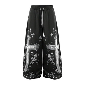 <b>Men's</b> Goth Rivet Cross Graphic Baggy Pants Streetwear <b>Wide</b> <b>Leg</b> <b>Trousers</b> with Pockets - Product Image 1