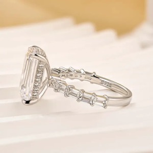 Trendy Look 5.5 Carat 925 Moissanite <b>Emerald</b> Cut Hidden Halo Engagement <b>Ring</b> Travel <b>Ring</b> Sterling <b>Silver</b> White Gold Plated Women - Product Image 2