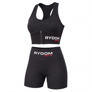 RYDOM <b>Women's</b> Summer 2-Piece Sports Set Black High Waist <b>Shorts</b> with Pockets Button Lace Zipper Blazer Breathable Workout Wear - Product Image 5